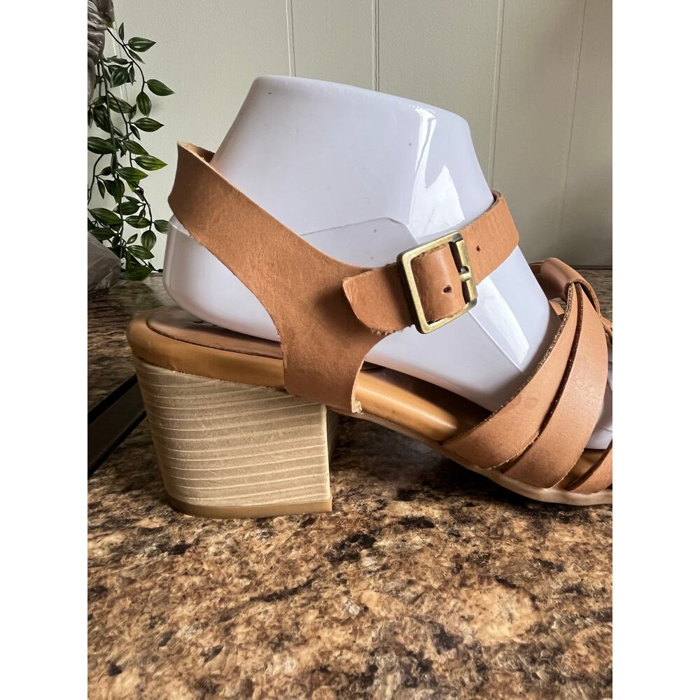 Korks by Korkease Cilla Tan Leather Strappy Sandals Heels 10 Boho Open Toe - Picture 3 of 15